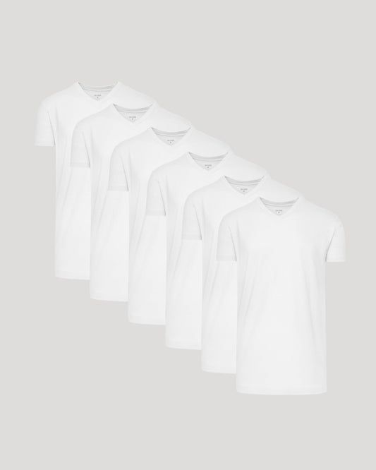 White Short Sleeve Tall Classic V-Neck 6-Pack
